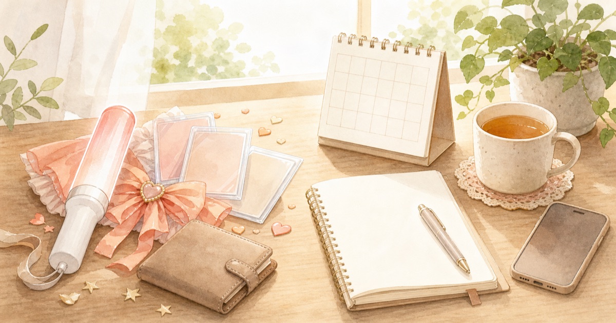 推し活と依存の違いを、お金・時間・気持ちから確認するイラスト